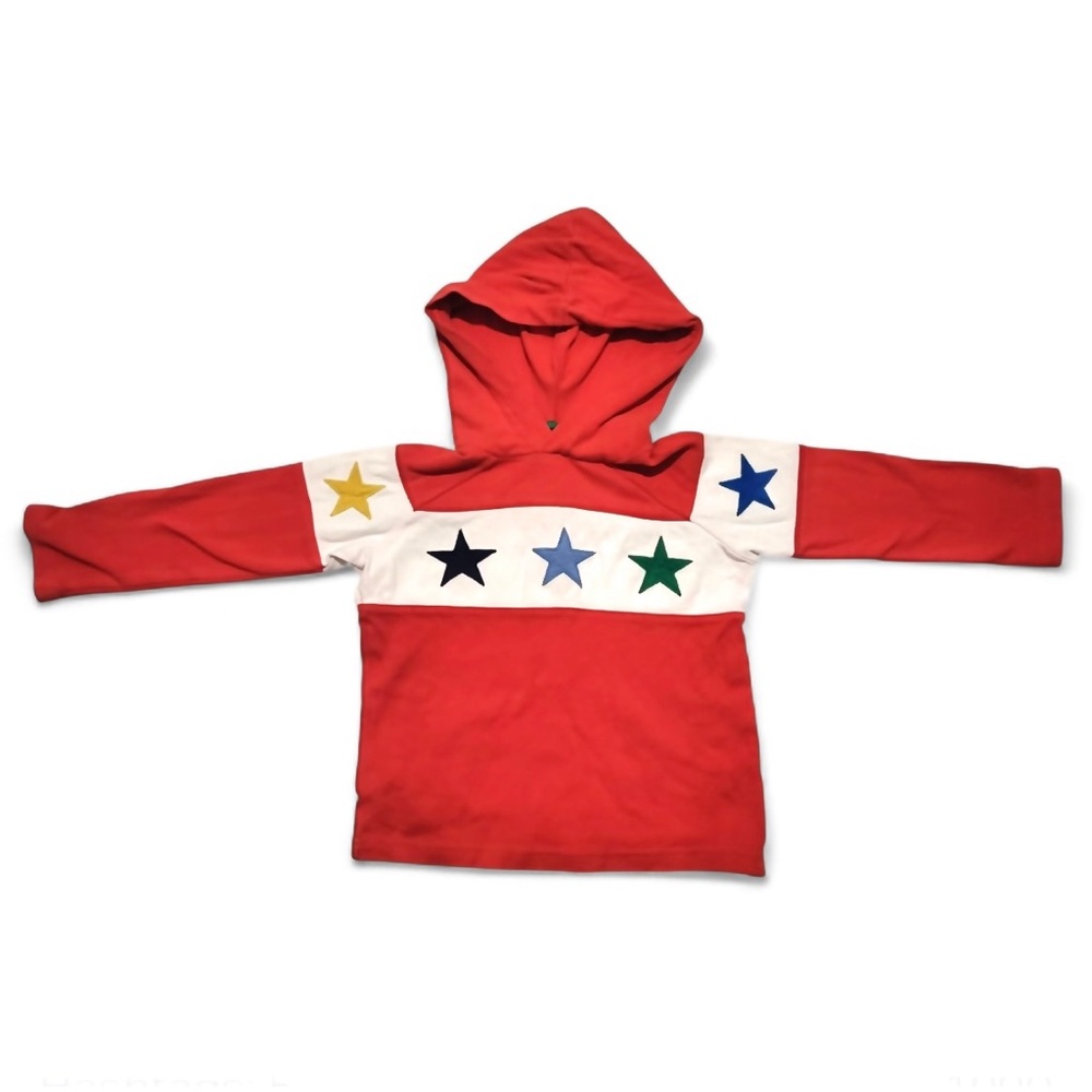 Mini Boden Kids’ Hooded Sweatshirt‎ Stars Red Primary Colors size 3-4 Years